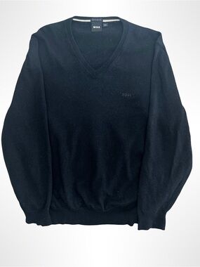 BOSS Hugo Boss Men’s V-Neck Sweater Finest Italian Yarn Black Size M